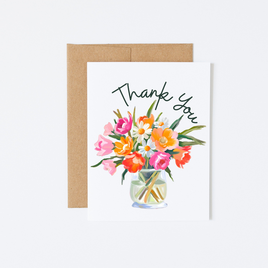 20 pink and orange floral bouquet “Thank you” cards