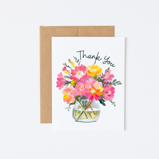 20 pink and yellow floral bouquet “Thank you” cards