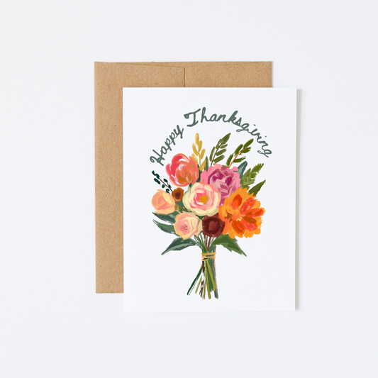 20 Happy Thanksgiving Fall Floral Bouquet Note Cards