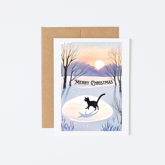 20 Merry Christmas Black Cat Snow Scene Cards