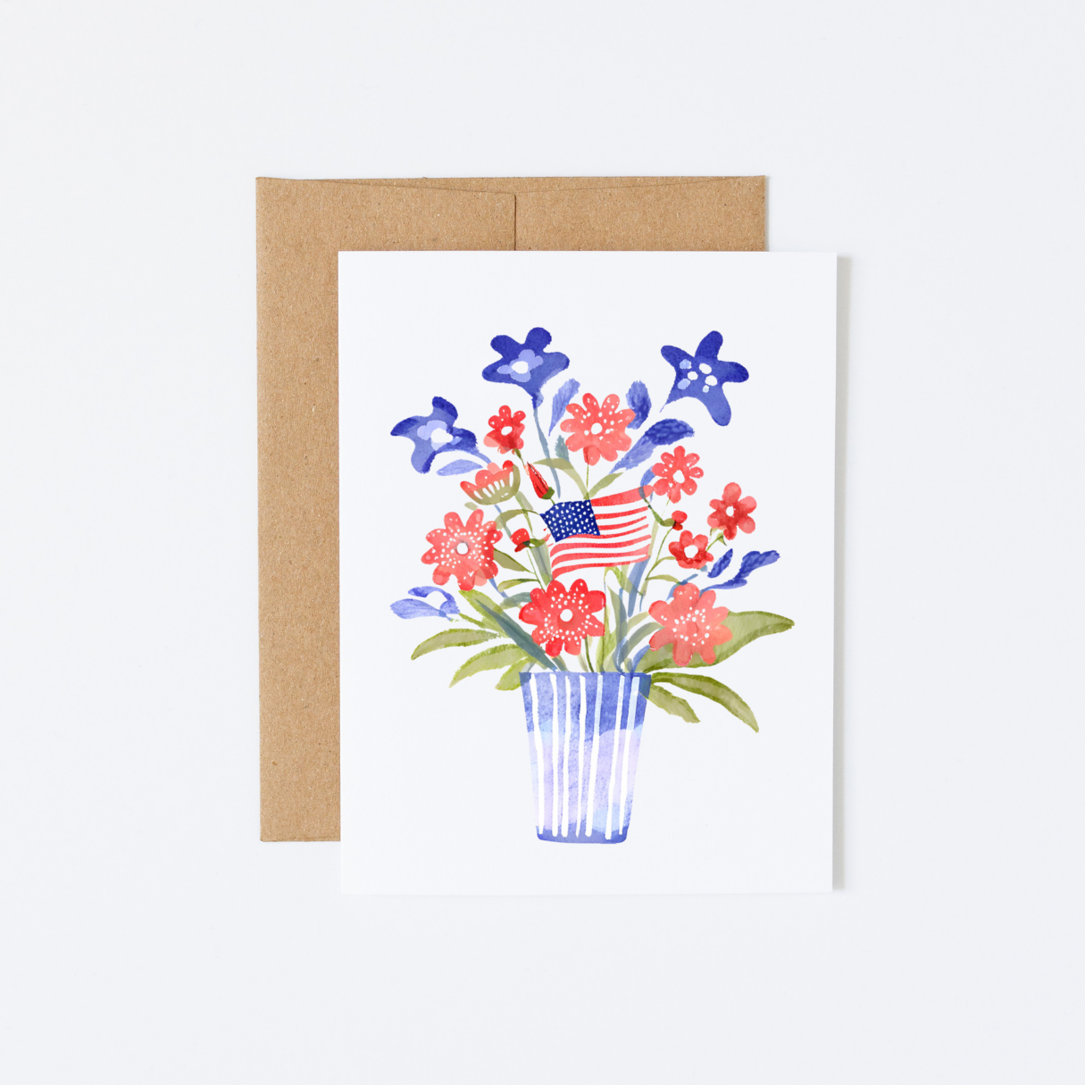 Patriotic red, white, and blue American flag flower bouquet cards