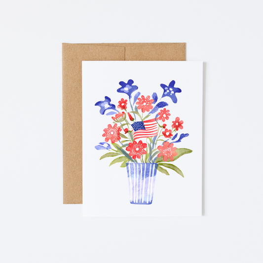 20 Patriotic red, white, and blue American flag flower bouquet cards