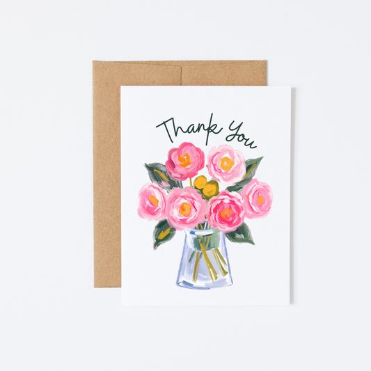 20 pink roses floral bouquet “Thank you” cards