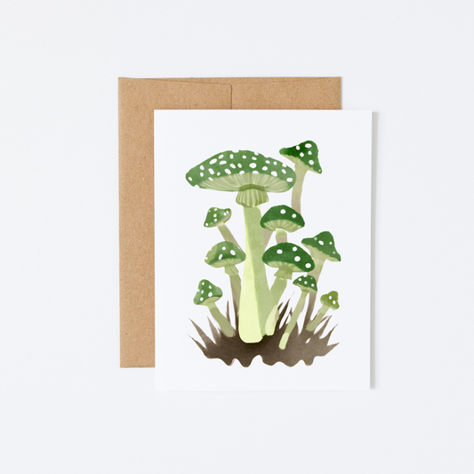 10 green Mushroom Watercolor Any Occasion Note Cards