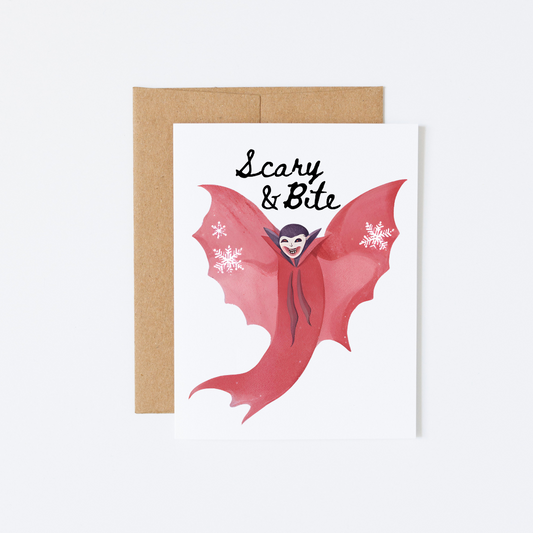 “Scary & bite”  Vampire pun Christmas Angel Card