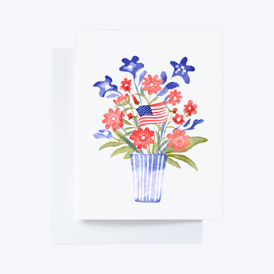 Patriotic red, white, and blue American flag flower bouquet cards