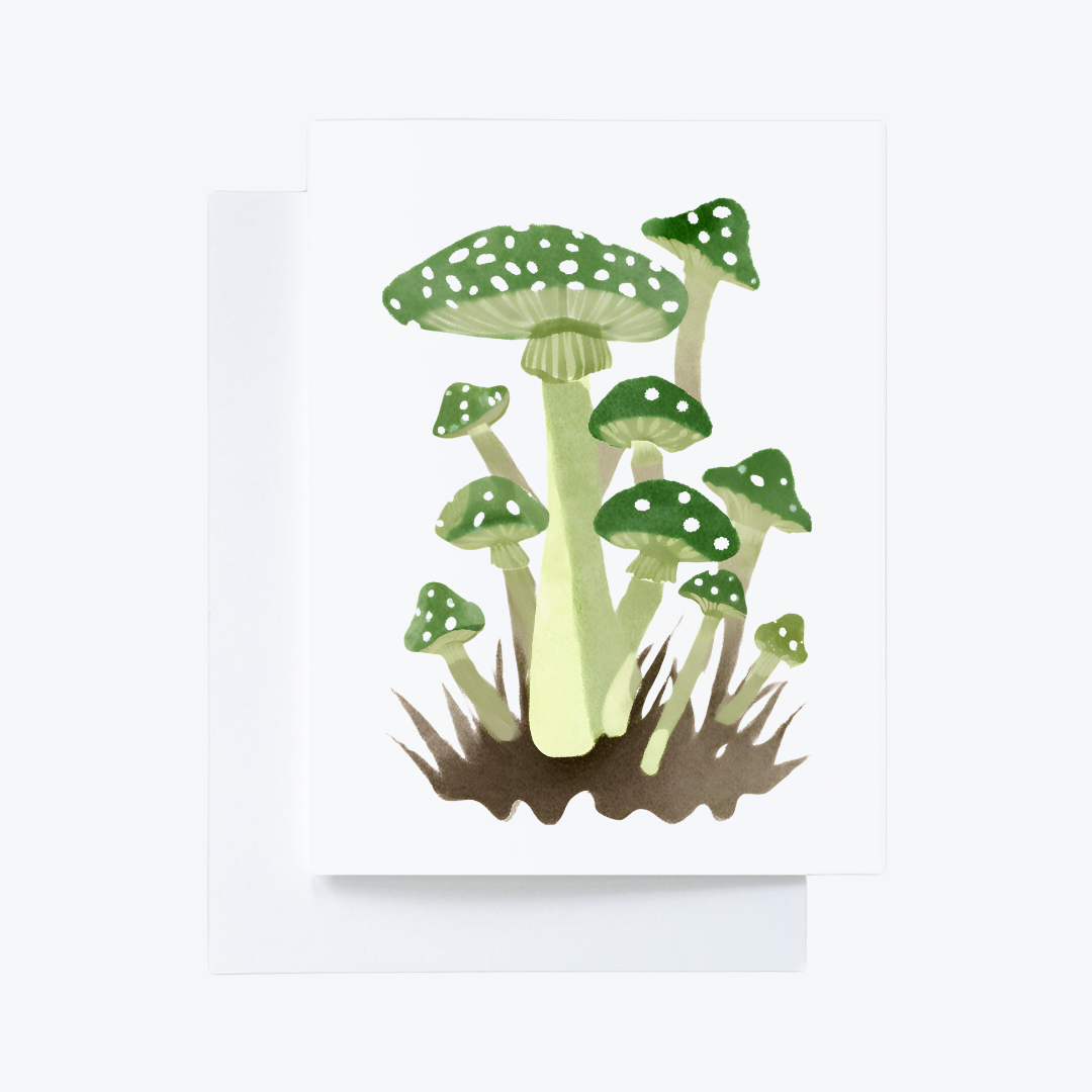 10 green Mushroom Watercolor Any Occasion Note Cards